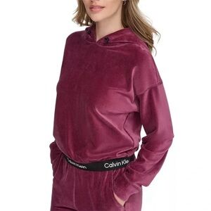 Calvin Klein Velour Pullover Hoodie set Burgundy Merlot Logo  Size S